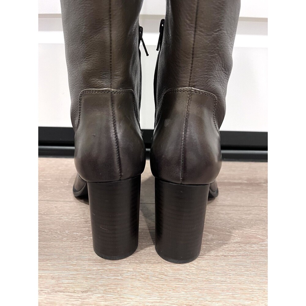 ZARA NEW WOMAN KNEE HIGH WIDE-LEG LEATHER HIGH-HEEL BOOTS GREEN SIZE 8 1016/410 - Picture 12 of 16